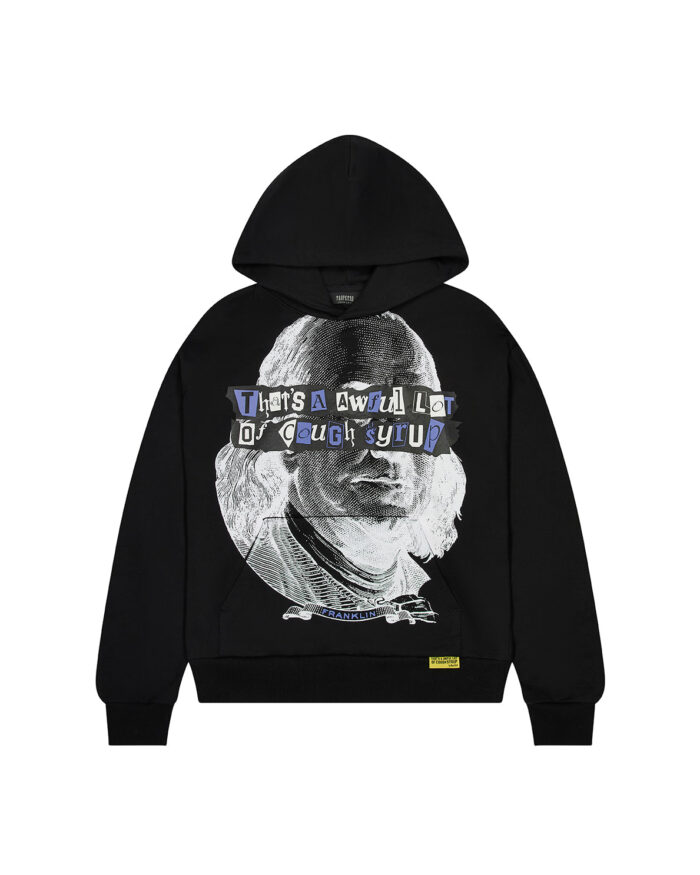 TRAPSTAR X COUGH SYRUP BENJAMIN FRANKLIN HOODIE - BLACK